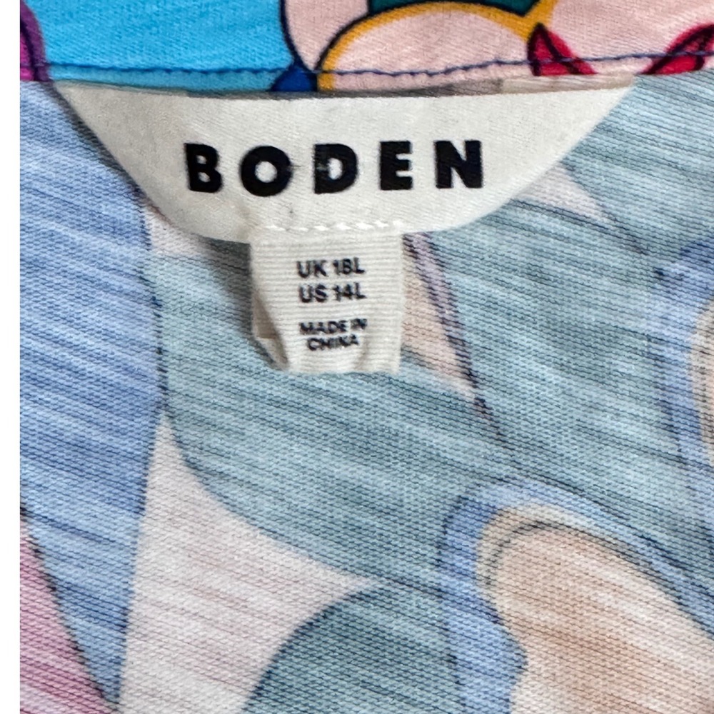 Boden Jersey Mini Dress Psychedelic Floral Womens 14L Multi Retro Mod - Picture 3 of 3